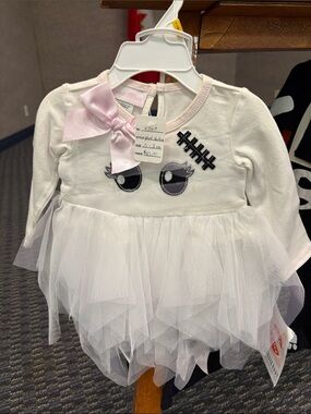 Bonnie Baby White Tulle Eye Appliqué Costume Dress with Pink Bow